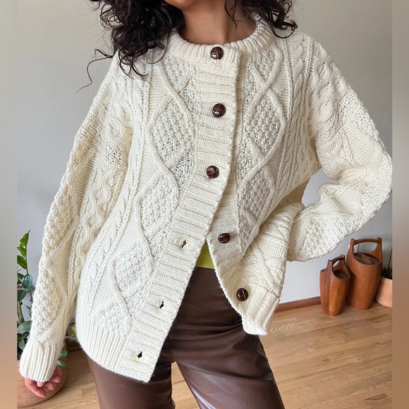 Lisa Says Gah “Shari Cardi” Cream Cable Knit Cardigan - Picture 1 of 6